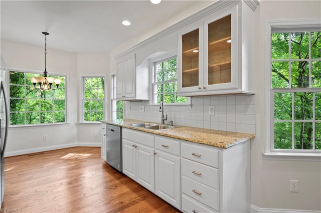 833 E Country Club Rd, Mount Airy, NC 27030 - kitchen featuring a sink, dishwasher, decorative backsplash, white cabinets, and baseboards