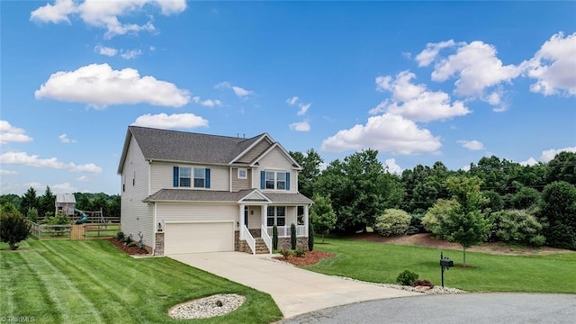 113 Crestbourne Ct, Stokesdale, NC 27357 - view of front of property with driveway, an attached garage, and stone siding