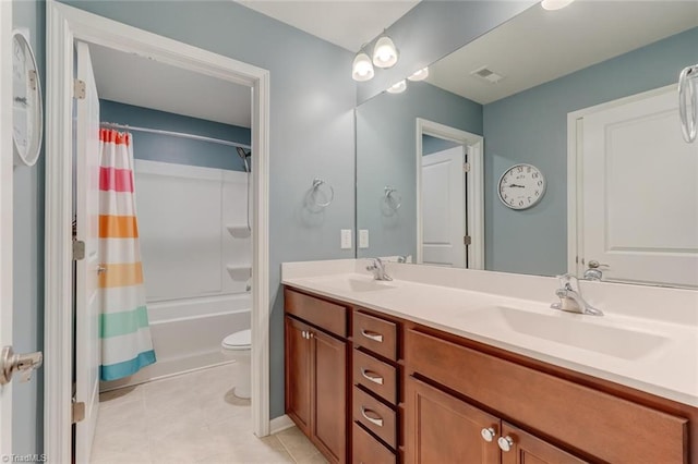 113 Crestbourne Ct, Stokesdale, NC 27357 - bathroom with double vanity, shower / bath combination with curtain, and tile patterned floors