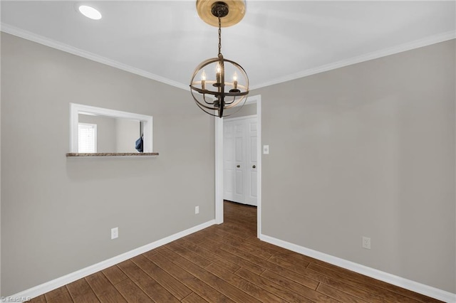 5660 W Market St Unit A, Greensboro, NC 27409 - spare room with a chandelier, baseboards, dark wood finished floors, and ornamental molding