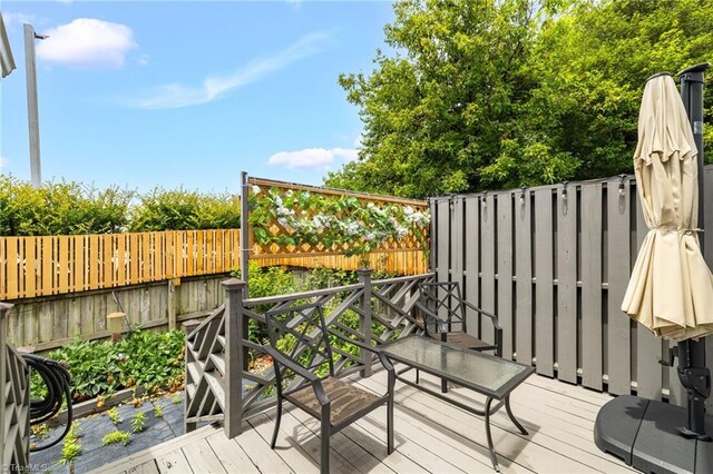 5660 W Market St Unit A, Greensboro, NC 27409 - wooden deck with a fenced backyard