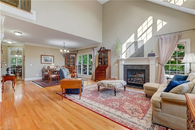 living room featuring plenty of natural light and a high ceiling