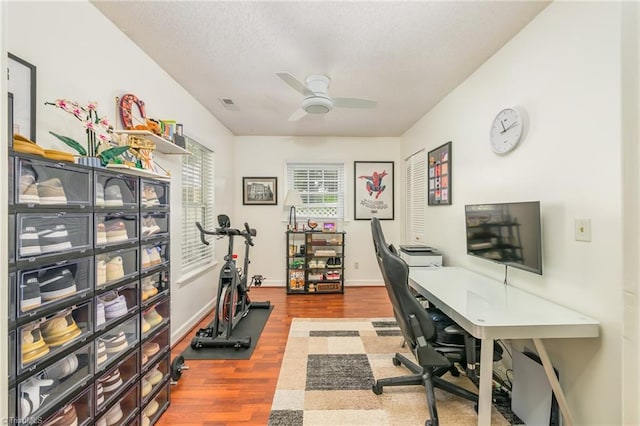 1229 Martin St, Winston-Salem, NC 27103 - office space featuring wood finished floors, ceiling fan, baseboards, and a textured ceiling