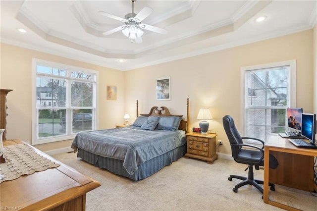 100 Wentworth Dr, Winston-Salem, NC 27107 - bedroom with a tray ceiling, light carpet, and ornamental molding