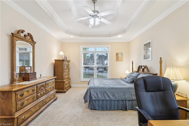 100 Wentworth Dr, Winston-Salem, NC 27107 - bedroom featuring crown molding, baseboards, a tray ceiling, and light carpet