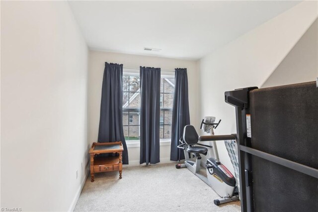 100 Wentworth Dr, Winston-Salem, NC 27107 - exercise area featuring carpet flooring, baseboards, and visible vents