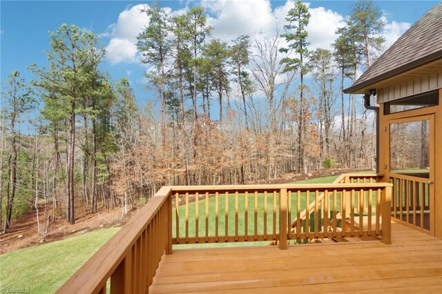 100 Wentworth Dr, Winston-Salem, NC 27107 - wooden terrace featuring a lawn and a wooded view