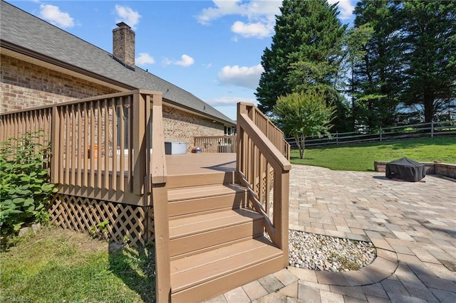 1941 Larkhill Dr, Kernersville, NC 27284 - wooden deck featuring a patio area and stairway