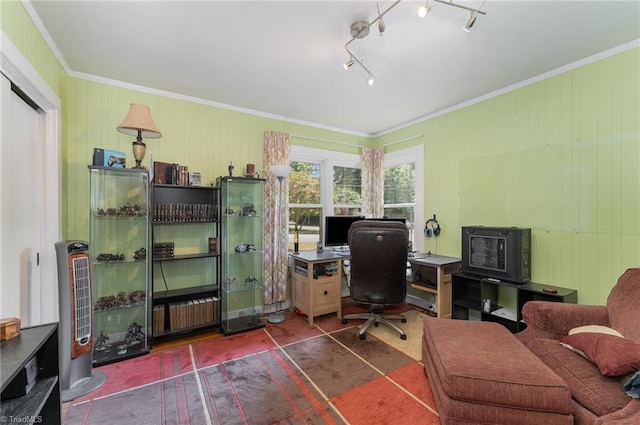 office with ornamental molding and radiator