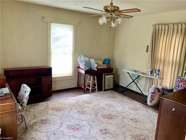 miscellaneous room with hardwood / wood-style flooring and ceiling fan