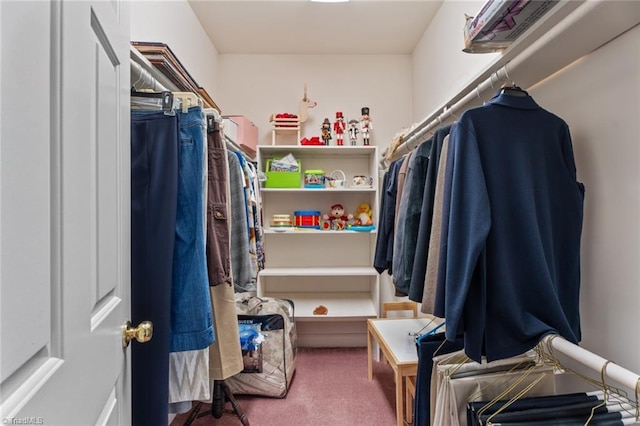 walk in closet featuring carpet floors