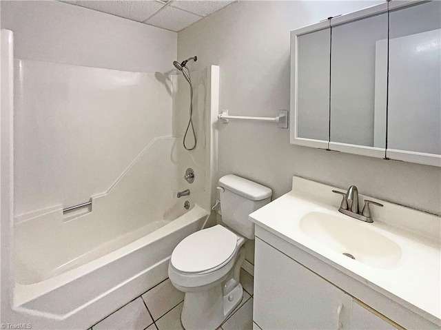 6630 Riverwood Rd, Walkertown, NC 27051 - bathroom with shower / bath combination, vanity, tile patterned flooring, and a paneled ceiling