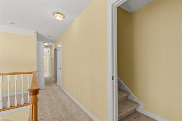 corridor with light carpet and baseboards