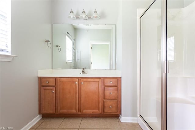full bath featuring baseboards, plenty of natural light, and a shower stall