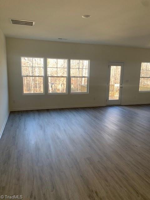 spare room with a wealth of natural light and dark hardwood / wood-style flooring