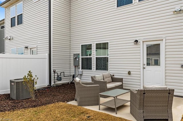 view of patio / terrace with central AC unit and an outdoor hangout area