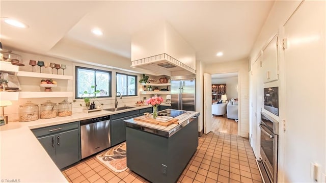 3307 Gaston Rd, Greensboro, NC 27407 - kitchen featuring built in appliances, open shelves, a sink, light countertops, and recessed lighting