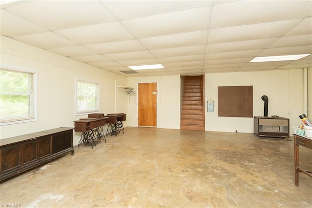 interior space with a wood stove