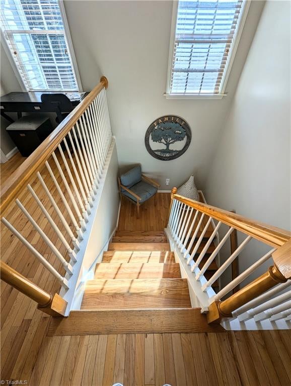 stairs featuring wood-type flooring