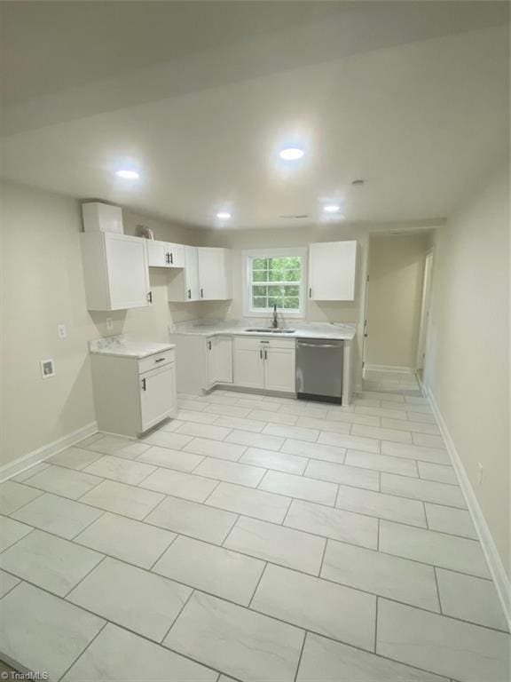 820 Broad Ave, Greensboro, NC 27406 - kitchen featuring white cabinets, a sink, light countertops, recessed lighting, and stainless steel dishwasher