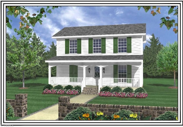 605 Sania Ct, Graham, NC 27253 - view of front of house with a porch, a front yard, and a shingled roof