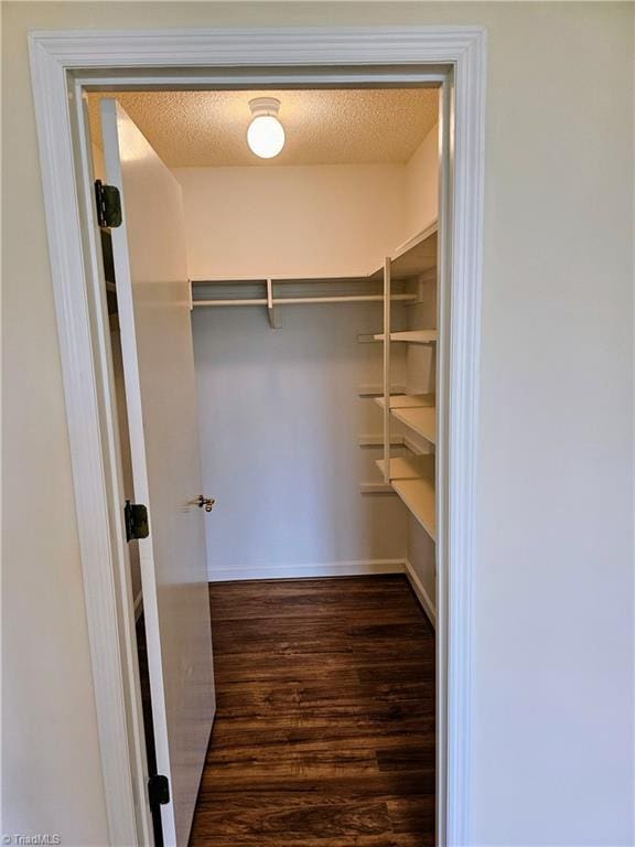 walk in closet with wood finished floors