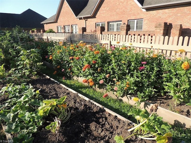 view of yard featuring a vegetable garden and fence