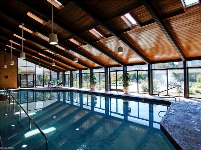 pool featuring a skylight