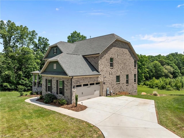 8018 Hacker Dr, Stokesdale, NC 27327 - view of front of property featuring brick siding, a front yard, driveway, and roof with shingles