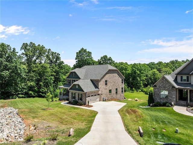 8018 Hacker Dr, Stokesdale, NC 27327 - view of front of home featuring concrete driveway, a front yard, stone siding, and a shingled roof