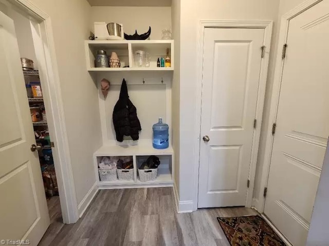 mudroom with hardwood / wood-style floors