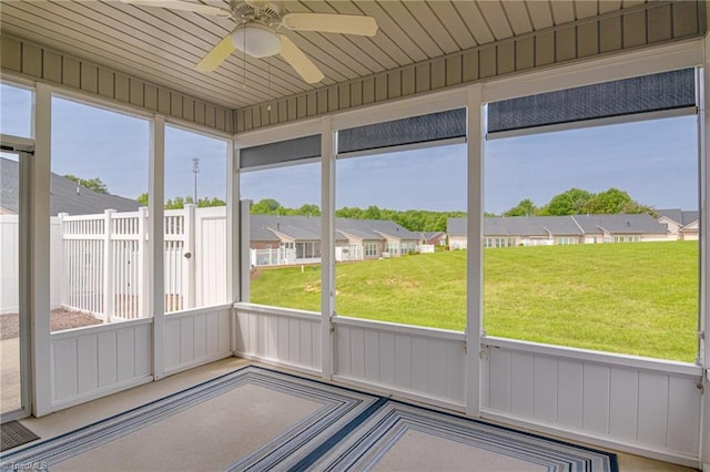 241 Collingswood Dr, Winston-Salem, NC 27127 - unfurnished sunroom with a ceiling fan, a residential view, and healthy amount of natural light