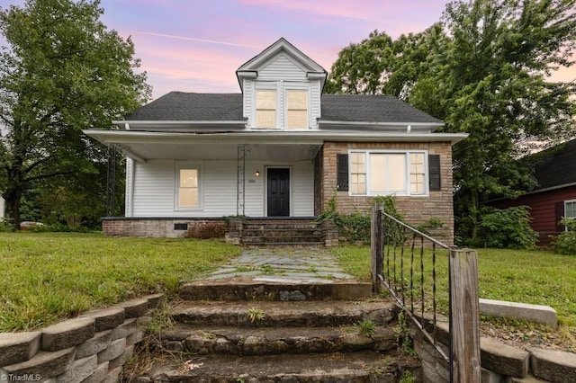 1524 E 14th St, Winston-Salem, NC 27105 - view of front of property with a yard, a porch, and roof with shingles