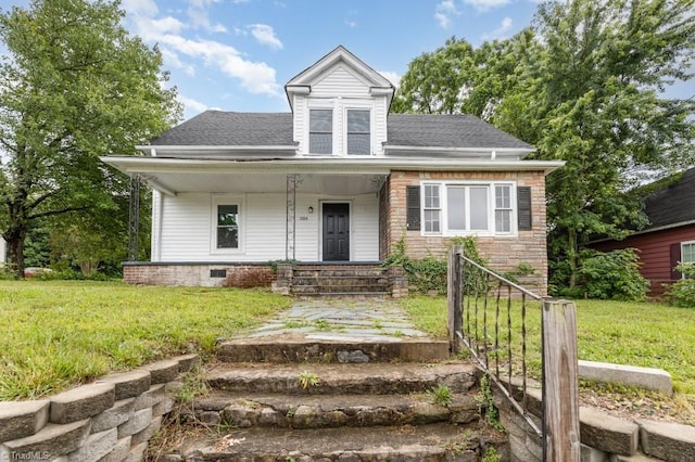 1524 E 14th St, Winston-Salem, NC 27105 - view of front facade featuring a front lawn, a shingled roof, and covered porch
