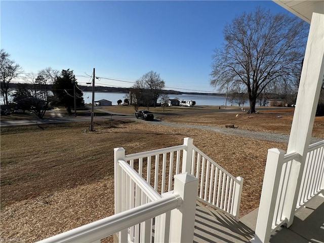 view of yard with a water view