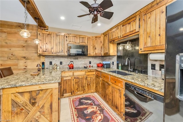 883 Wagon Ridge Ln, Ferguson, NC 28624 - kitchen with dishwasher, black microwave, a sink, decorative backsplash, and recessed lighting