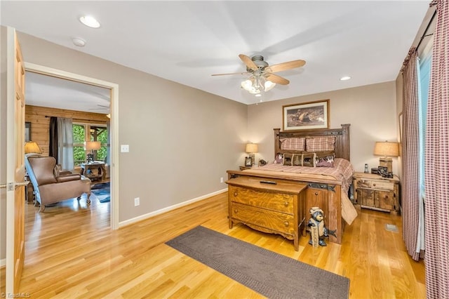 883 Wagon Ridge Ln, Ferguson, NC 28624 - bedroom featuring light wood-style flooring, baseboards, recessed lighting, and ceiling fan