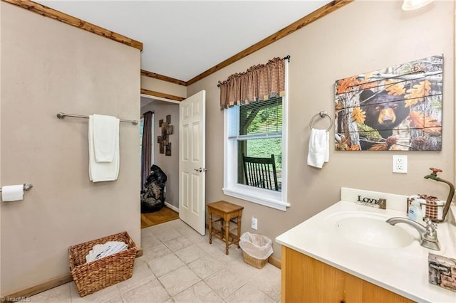 883 Wagon Ridge Ln, Ferguson, NC 28624 - bathroom featuring ornamental molding, baseboards, and vanity
