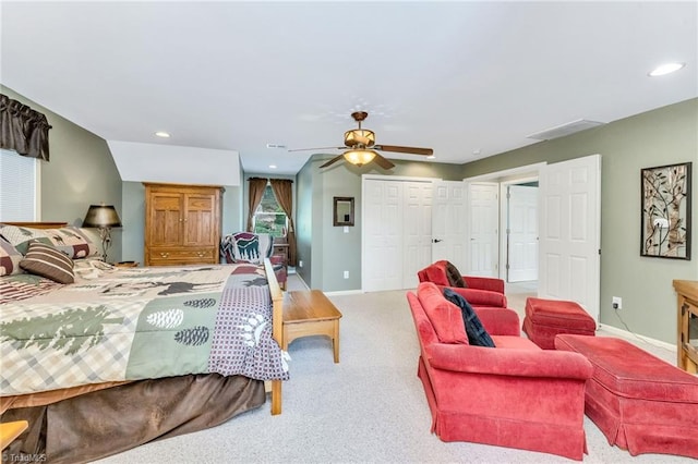 883 Wagon Ridge Ln, Ferguson, NC 28624 - carpeted bedroom featuring baseboards, recessed lighting, a closet, and a ceiling fan