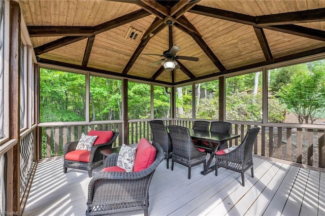 883 Wagon Ridge Ln, Ferguson, NC 28624 - sunroom with ceiling fan and outdoor dining area