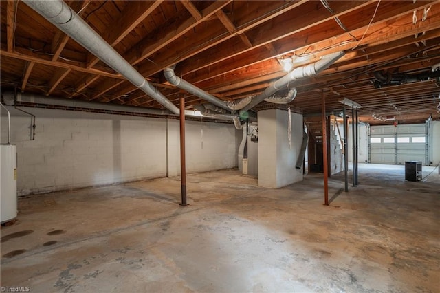 basement featuring water heater