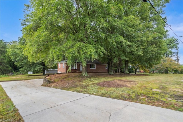 view of property hidden behind natural elements with a front yard