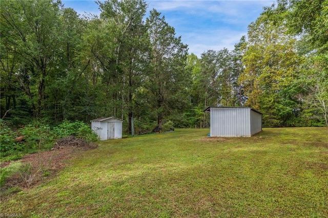 view of yard with a storage unit