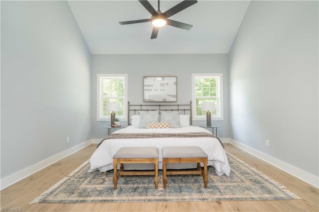115 Corbin Ln, Lexington, NC 27295 - bedroom featuring wood finished floors, high vaulted ceiling, and a ceiling fan