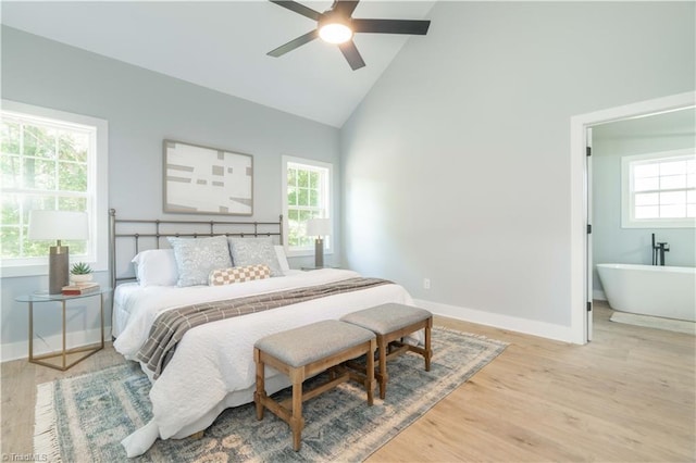 115 Corbin Ln, Lexington, NC 27295 - bedroom with high vaulted ceiling, wood finished floors, and a ceiling fan