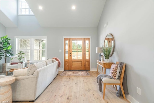 115 Corbin Ln, Lexington, NC 27295 - foyer with high vaulted ceiling, healthy amount of natural light, light wood-style flooring, and recessed lighting