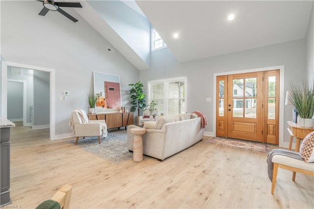 115 Corbin Ln, Lexington, NC 27295 - living area featuring high vaulted ceiling, light wood-style floors, healthy amount of natural light, a ceiling fan, and recessed lighting