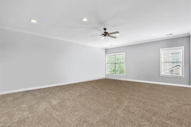 3615 Sainsbury Ln, Greensboro, NC 27409 - carpeted spare room with ornamental molding, a ceiling fan, baseboards, and recessed lighting