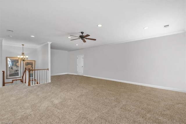 3615 Sainsbury Ln, Greensboro, NC 27409 - empty room with a chandelier, recessed lighting, carpet flooring, crown molding, and baseboards