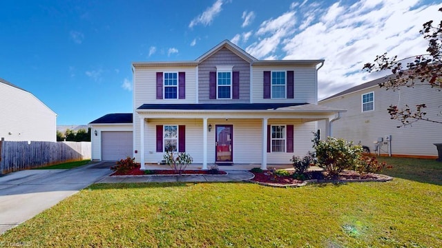 view of front facade featuring a front yard and a porch